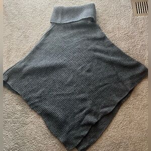 Cozy Gray Knit Cowl Neck Women's Sweater Poncho